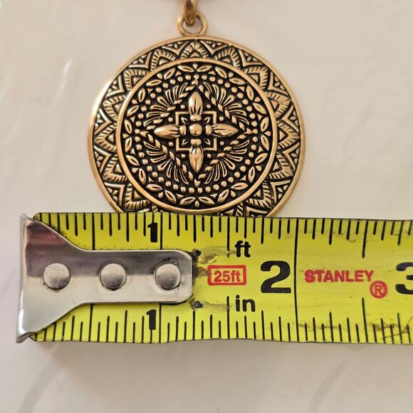 Barse Thailand Pendant Necklace Women's Antiqued Brass Medallion Polished Boho - Picture 8 of 12